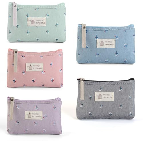 Pmueuff 5 pcs Neceser Mujer Pequeño, Neceser Maquillaje, Bolsas de Maquillaje, Bolsa de Lavado Bolsa de Almacenamiento con Cremallera para Mujeres Novias Mejores Amigas Tarjetas de Llaves
