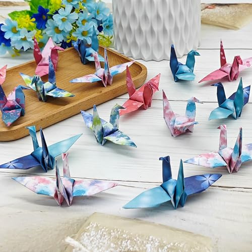 HAOBIN 96 Piezas Grúas De Papel Origami Grúa Pájaros Papel Origami Brillante Hojas Para Decorar Bodas,Fiestas,Fondos Escenarios Y Casas (K)