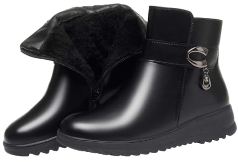 Women's Ankle Boots Leather Flat Short Boots Waterproof Boots Comfortable Non-Slip Orthopaedic Shoes Lightweight Slip On Wide Garden Shoes Biker Boots Rain Shoes Short Winter Boots, black, 8 UK
