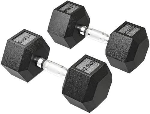 HOMCOM Set di 2 manubri esagonali con manico zigrinato, set di manubri in ghisa, 2 x 12,5 kg, manubri corti per uomini e donne, casa, palestra, allenamento con i pesi
