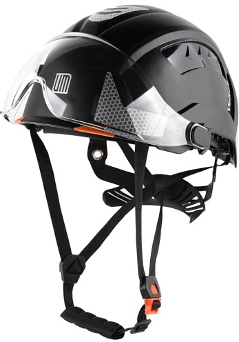 UM ULTRAMAXX ANSI Certified Hard Hats Type II, Class E Safety Helmet with 6-Point Suspension - Adjustable Ratchet & Visor for Construction, Industrial Work (Clear Visor, Black)
