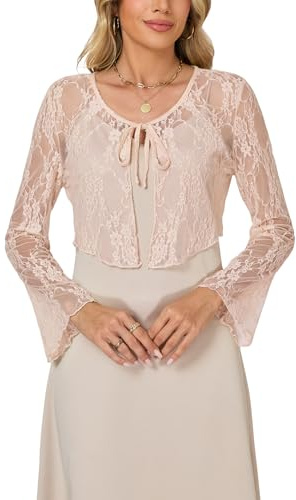 Torera Mujer Encaje Bolero Chaqueta Chaleco Cárdigan Corto Crochet Través Manga Larga de Malla Boda Corta Fiesta Elegante