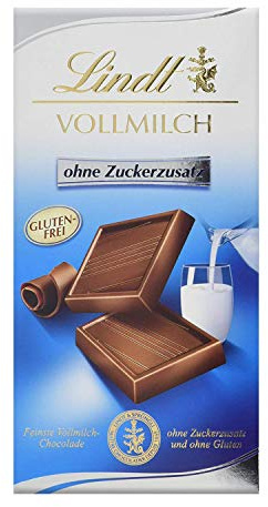 Lindt Vollmilch Schokolade ohne Zuckerzusatz (feinste Chocolade, zuckerfrei und ohne Gluten) 4er Pack (4 x 100g)
