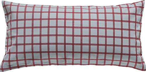 Erwin Müller Flanell Kissenbezug, Kissenhülle Karo rot Größe 40x80 cm - für kalte Nächte, flauschig weich, temperaturausgleichend, mit Reißverschluss