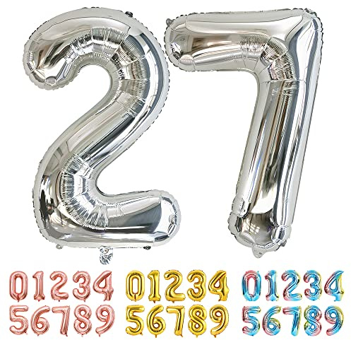 Ponmoo Foil Balloon Number 27/72 Silver, Giant Numbers 0 1 2 3 4 5 6 7 8 9 10-19 20-29 30-39 40-49 50-60-70-80-90-100, Large Balloons for Wedding Anniversary Birthday Party Decoration