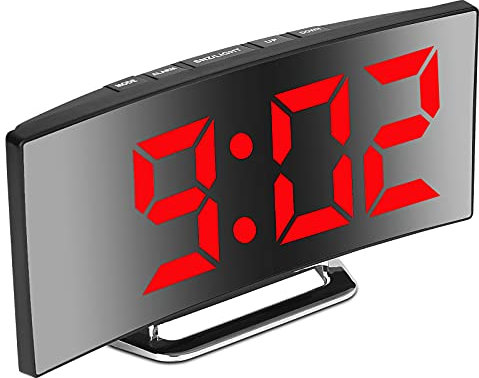 Derkiewn Sveglia digitale, grande schermo a specchio LED da 7'', 2 luminosità, 12/24 ore, temperatura, data, Snooze, Alimentazione USB, funzione di memoria(rosso)
