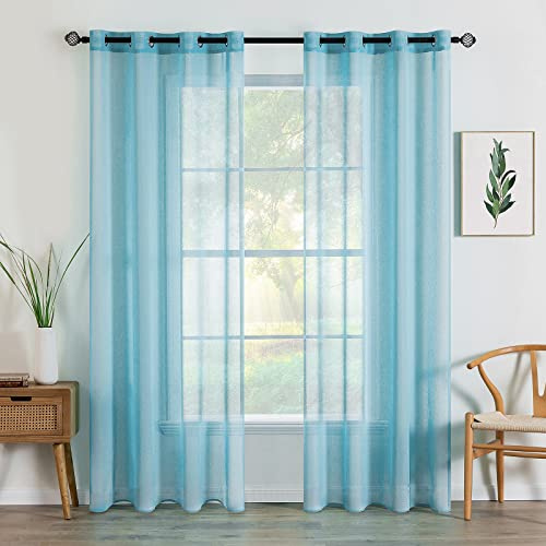 MIULEE 2 Panels Sheer Voile Eyelet Curtains Sky Blue 55 Wx85 L