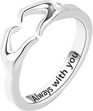 Anelli a forma di cuore per coppia, anello di ricarica a doppia mano, regolabile in argento placcato con anello dell'amicizia, promessa, amore, cuore, amiche e ragazze, Argento sterling
