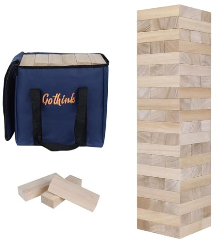 GOTHINK Giant Tumble Tower Game, Large Tumbling Tower Stacking to Over 3.2 FT 60pcs Wooden Jumbo Blocks for Outside Yard Games w/Carry Case Timber Stacking Game Night Toy Gift for Kids Adults Family