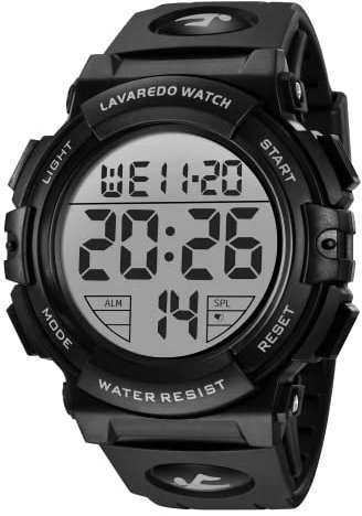 Aswan Watch Men's Digital Military Sporty Watch 5ATM Waterproof with Stopwatch, Date, Backlight, Alarm, Black Resin Strap, Buckle Closure