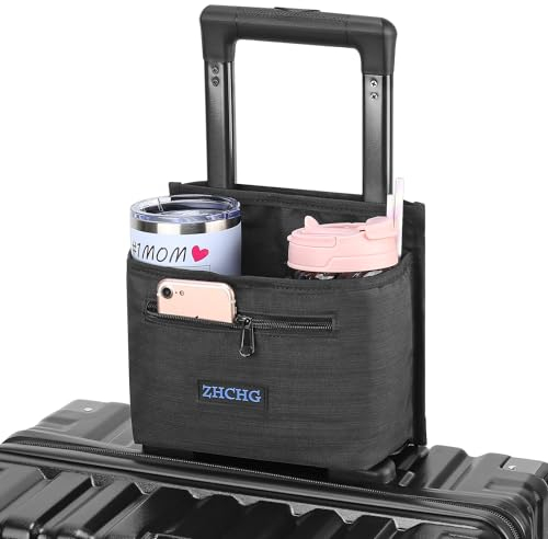 ZHCHG Porte-gobelet de voyage pour valise, porte-gobelets, tasse à café et gobelets, accessoire mains libres pour voyageur - Cadeau pour les agents de bord - Noir