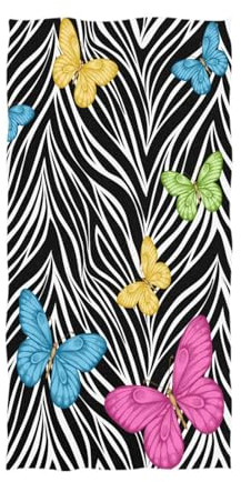 YOUJUNER Große Handtücher, Badetuch, Zebramuster, bunte Schmetterlinge, Badetücher für Dusche, Spa, Sauna, Strand, Fitnessstudio