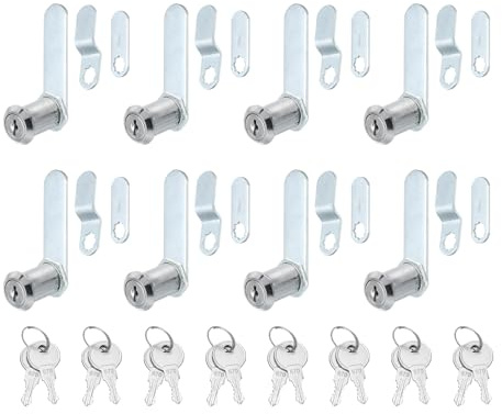 PATIKIL 1-3/8 tum skåplås med nycklar, 8-pack zinklegering kamlåscylinder RV lås set nyckel likaså för skåp RV låda förvaring dörr verktygslåda, silver