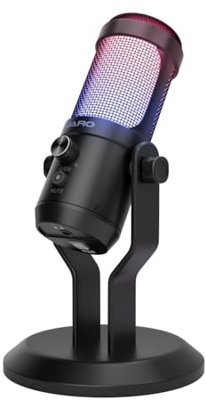 JARO USB Condenser Microphone with Mute Noise Cancelation RGB for Podcasting Gaming Streaming YouTube Zoom AMSR Singing Recording [Compatible with PC Laptop Mac PS4/5], (J100-CS)