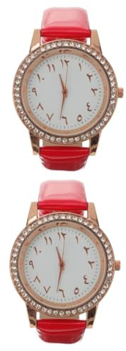 WRITWAA 2St Anschauen Armbänder für Frauen Strassarmband für Damen Strass-Armband Damenuhr Verstellbarer Schultergurt brillenband verstellbar Freizeituhr für Damen Bling Uhr Legierung rot