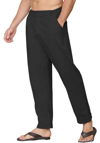 CheChury Pantalones Lino Hombre Verano Pantalones Largos con Bolsillos Casual Pantalones Anchos Pierna Estrecha Cintura Elástica Pantalón Lino Algodón Playa Pantalón Verano Hombre para Vacaciones