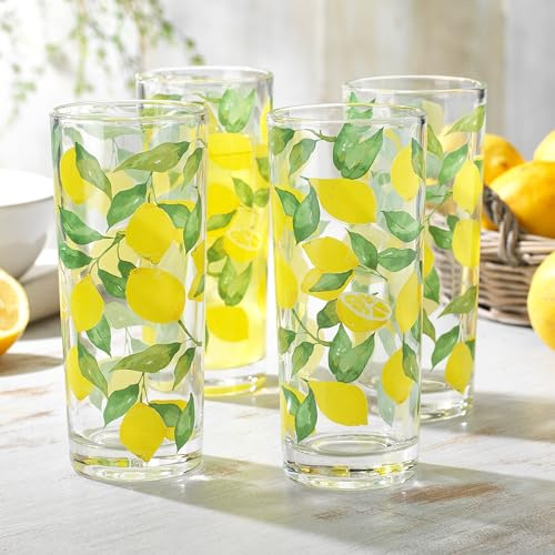 Glaver's Set di 10 bicchieri highball con stampa limone, 283,5 g, bicchieri estivi per acqua, succo, cocktail, frullati, birra, decorativi, per feste di tutti i giorni, per bambini e adulti