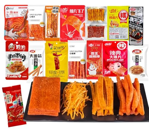 MKSDDF-Collations Chinoises Latiao Box De 15 Snacks Épicés Asiatiques | Latio 360g De Bandes Végétales Pimentées | Saveurs Málà, Pimentées, Douces, Sucré-Épicé et Salé-Épicé