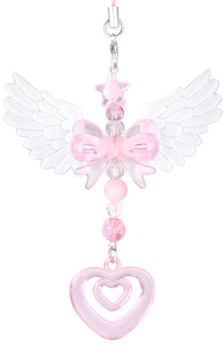 Sinbana Pink Heart Wings Phone Charm Pendant, Star Angel Bow Keychain | Cute Aesthetic Cell Phone Chain Y2k Accessories for Women Backpack Bag Purse Car Key Decor