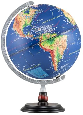 COSTWAY 30 cm globus belyst - engelsk karta, 360° vridbar, världsglob med träbas, pedagogisk/geografisk studentglobus, globusdekoration, retro jordglob belyst globus för hem, kontor & skola
