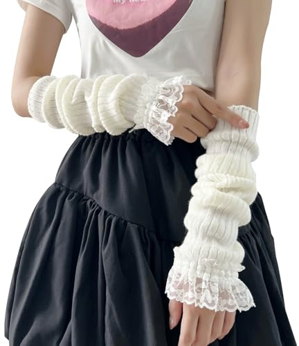 AffeGifts Armstulpen Damen Gestrickt, Warm Armwärmer Damen Fingerless Arm Warmers Cool Girls Arm Covers Strick Stulpen Arme für Frauen und Mädchen im Frühjahr Herbst Winter (Weiß)