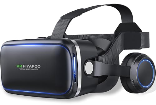 FIYAPOO Gafas de realidad virtual para teléfono móvil con auriculares HiFi, gafas 3D realidad virtual para películas y juegos. Compatibilidad universal con Android y iPhone (4,7-6,7 pulgadas)
