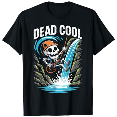 Dead Cool Skeleton Rappelling Rock Climbing Waterfall T-Shirt