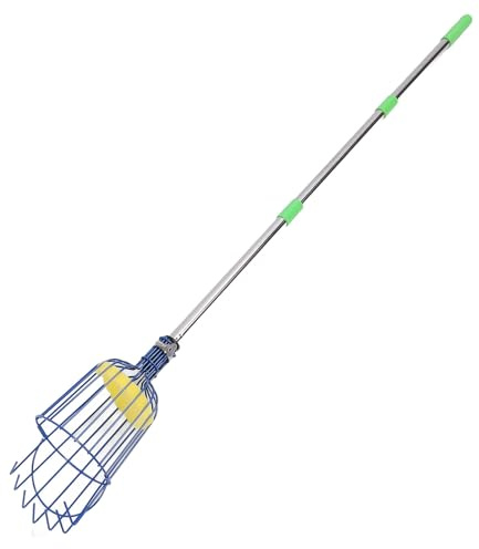 Pwshymi Herramienta Recolectora de Frutas de Acero Inoxidable con Poste de Cesta, Cosechadora de Frutas de Longitud Ajustable para árboles de Caqui, Aguacate, Limón, Naranja, hasta 4,2