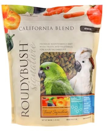 RoudyBush California Blend Pellets for Birds - Scientifically Formulated Bird Feed - Bird Food Pellets w/Dried Fruits, Vegetables & More - Nutritious & Healthy Feed for Birds (Medium, 44oz)