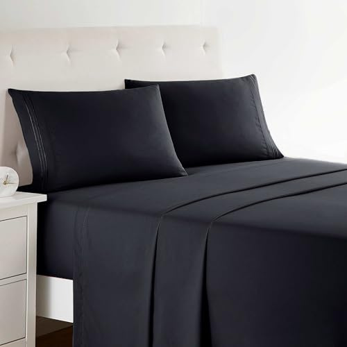 Clara Clark Double Brushed, Deep Pocket Bed Sheet Set, Microfiber, Black, Full