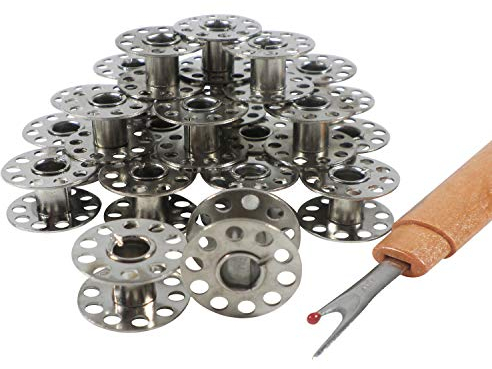 15 Stück hochwertige Nähmaschinenspulen aus Metall für AEG Singer Elna Carina Pfaff Brother Privileg etc und 1 Nahttrenner als Bonus dazu.