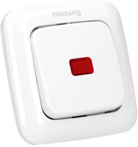 Busch-Jaeger (Original) Komplettset Heizung-Not-Schalter–2-polig–Heizungsnotschalter mit Schriftzug: Heizung– Wippkontrollschalter 2-polig mit Beleuchtung, rote Kalotte, Typ: Reflex SI alpinweiß