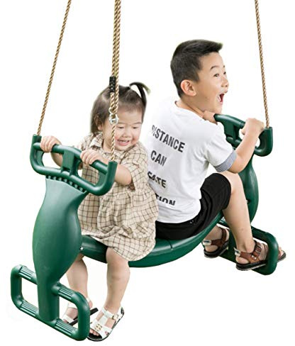 Outdoor Swingset Plastic Double Glider Playground Patio 2 Person Kids Fun Swing, Green