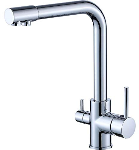 VALAZ Grifo Osmosis 3 Vías Cromado | Grifos Cocina Fregadero | Alta Presión, Monomando, Giratorio 360º, Ahorro de Agua | Instalación Fácil y Rápida | Latón, Acero Inoxidable, Serie Nilo