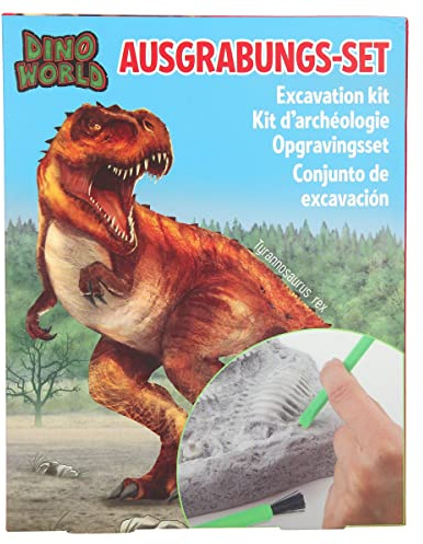 Depesche 11905 Dino World - Utgrävningsset, stort gipsblock med en 13-delad dinosaurie-bas och andra tillbehör som hammare, mejsel, borstar och skyddsglasögon