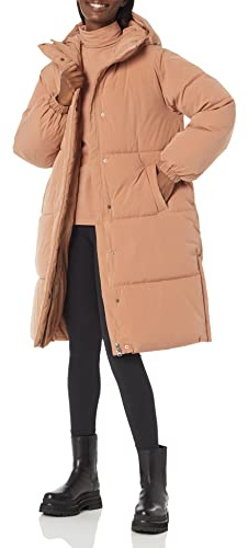 Amazon Essentials Women's Oversized Long Hooded Insulated Puffer Jacket (Available in Plus Size), Light Brown, Large