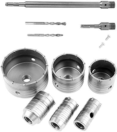 Juego de 10 brocas para hormigón TCT con extensión SDS, adaptador cuadrado, corona hueca, sierra perforadora, juego de brocas de pared de hormigón, para martillo