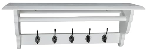 Terra Home Wandgarderobe 70x26x18 cm, Garderobenleiste Hakenleiste, mit 5 Haken Wandgarderobe, Garderobe mit Ablage und Stange