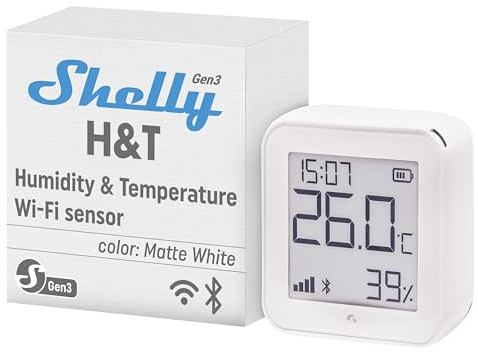 Shelly H&T Gen3 Weiß | WLAN Smart Temperatur- und Feuchtigkeitssensor | Fernsteuerung | Smarte Szenen | Benachrichtigungen | Datenspeicherung | Kein Hub Erforderlich | Alexa & Google Home