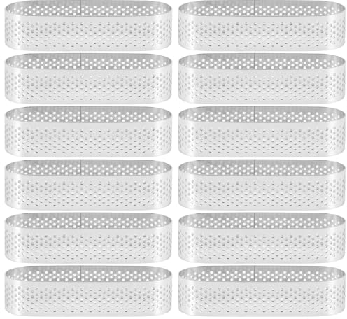 Fluaonb 12PZ Stampi per Tartellette Ovali Mousse da Dessert Francese Torta alla Frutta per Crostata Stampo per Torta Quiche, per Mousse per Crostata nel Acciaio Inossidabile