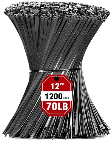 Zip Ties, RAZCC 1200pcs Black Cable Zip Ties 12 Inch, Heavy Duty Plastic Wire Ties with 70lb Tensile Strength, Self-Locking Black Nylon Tie Wraps for Indoor and Outdoor