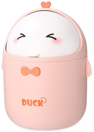 Huifoo Mini pattumiera da tavolo con coperchio, carino cartone animato, piccolo cestino per la spazzatura, decorazione Kawaii, scatola portaoggetti, per ufficio, cameretta dei bambini, tavolo da
