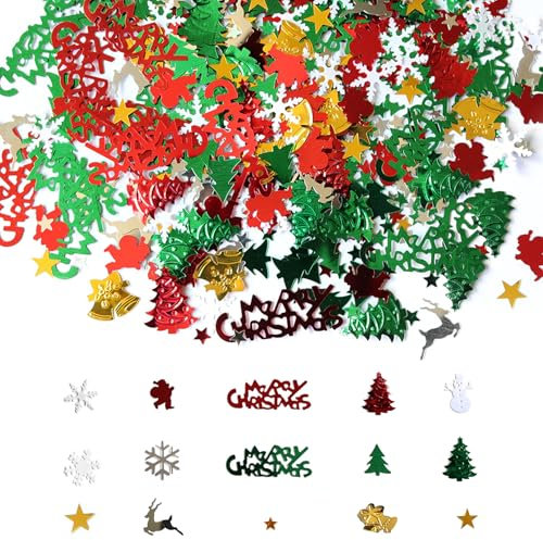 500 Stück Konfetti Weihnachten Deko, PVC Glitzer Weihnachtskonfetti, Streudeko Weihnachtsfeier Confetti, mit Schneeflocke Weihnachtsbaum Weihnachtsmann Rentier, für Weihnachten DIY Party Tischdeko