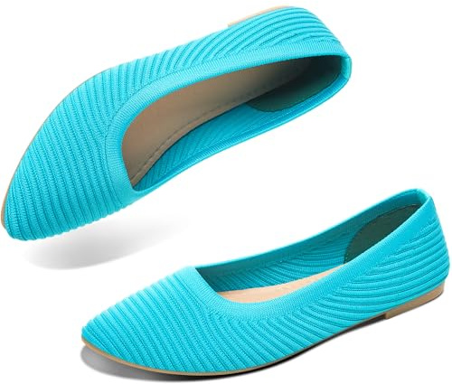 ALTOCIS Womens Knit Ballet Flats Ladies Comfortable Pointed-Toe Dressy Shoes Casual Soft Flat Shoes Ballerina Walking Flats Shoes, Green, 3 UK
