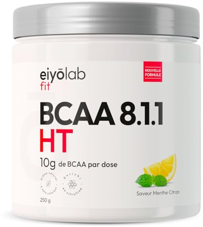 BCAA 8.1.1 | Acides Aminés en Poudre | 8g de Leucine + 1g de Citrulline & AstraGin® | Construction et Récupération Musculaire | Efficace Contre l’Acide Lactique | Menthe Citron 250g | Eiyolab