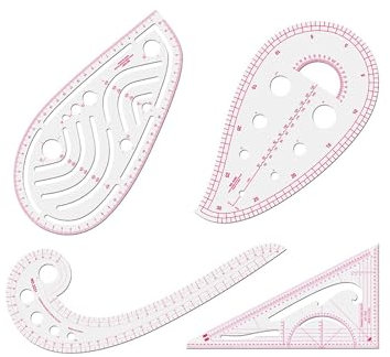 Weenwill Nählineal-Set,4 PCS Verschiedene Formen und Maße,Schneiderlineal,Transparente Metrische Lineale,Französisch Kurvenlineal zum Nähen,Schneidern,Nähwerkzeuge,Schnittmuster-Vorlagen