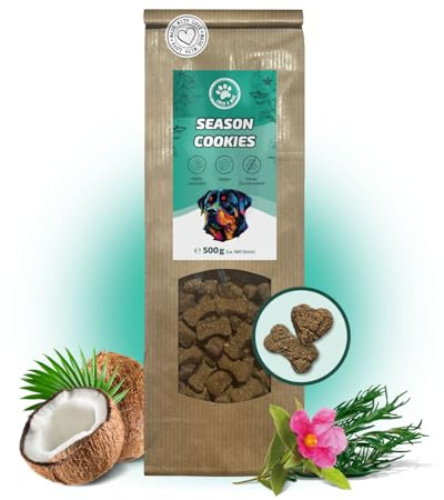 Lolo & Max I Season Cookies – 500g Leckerlis für Hunde, mit Schwarzkümmel, Kokosflocken, Zistrose - gesunde Belohnung, Snack - hypoallergen & vegan