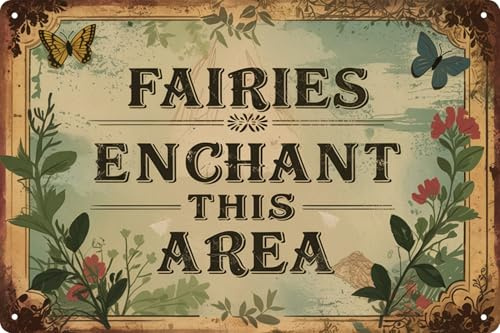 Vintage Metal Tin Sign 8x12 in Enchanted Fairy Magic Whimsical Wall Art for Garden or Patio Decor Adds a Touch of Fantasy & Charm