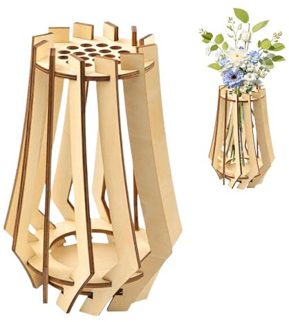 LUMOOM Vase en Bois pour Bouquet de Fleurs, Roses, Tulipes, Tournesols et Fleurs de Cerisier avec Puzzle (A)