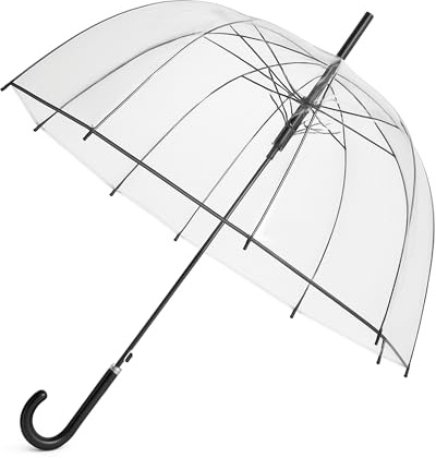 TIENDA EURASIA – Paraguas Plegable Transparente | Apertura Automática | Forma de Cúpula | Diámetro 85 cm | Plástico Impermeable y Estructura de Acero Color Negro | Resistente al Viento (Sólido)